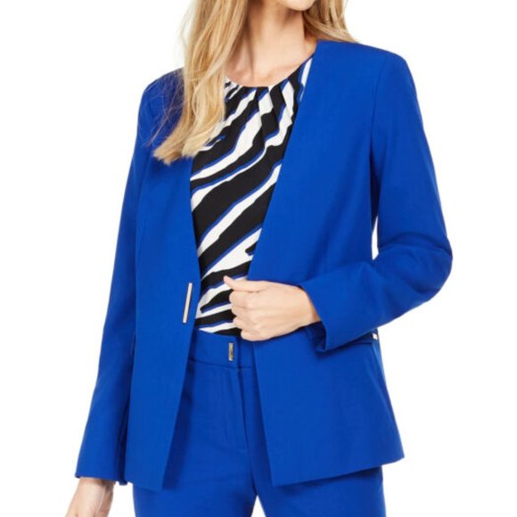 NWOT CALVIN KLEIN Womens Blue Cobalt Blazer 2 - Picture 1 of 5